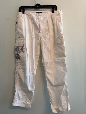 Mason White Straight-Leg Cargo Pants with Floral Print